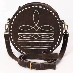 NEW LS WESTERN women's western canteen round crossbody bag in brown